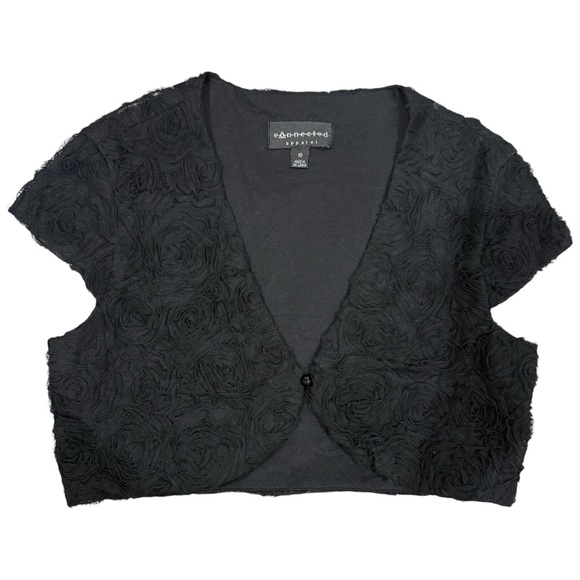 connected apparel Sweaters - connected apparel Black Short-Sleeve Rosette Cardigan